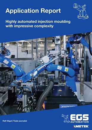 Automated injection molding system with multi-axis industrial robots for high-complexity manufacturing and assembly line integration